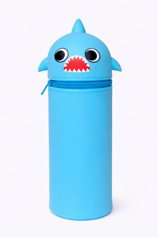 Fun Standing Silicone Pencil Case- Blue shark