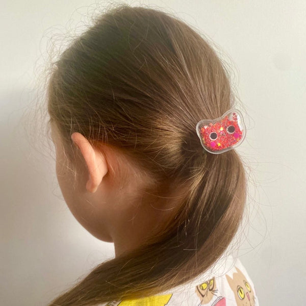 Glittery PVC Pink Cat Hair Bobbles | Kids Hair Accessories