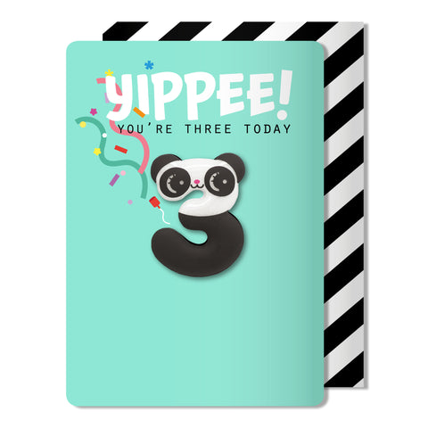 Numerology-  Age 3 Panda Magnet Birthday Card