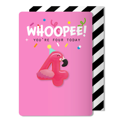 Numerology- Age 4 Flamingo Magnet Birthday Card