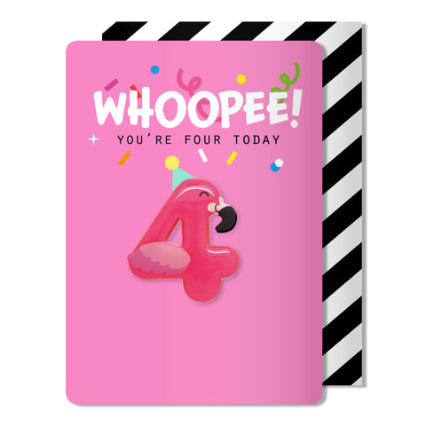 Age 4 Flamingo Magnet Birthday Card