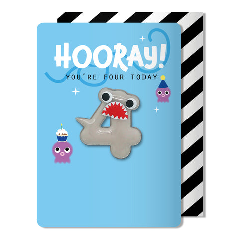 Numerology- Age 4 Shark Magnet Birthday Card