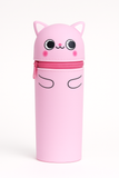 Cute Standing Silicone Pencil Case- Pink Cat