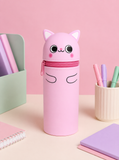 Cute Standing Silicone Pencil Case- Pink Cat