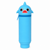 Fun Standing Silicone Pencil Case- Blue shark