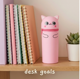 Cute Standing Silicone Pencil Case- Pink Cat