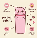 Cute Standing Silicone Pencil Case- Pink Cat