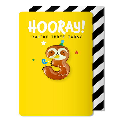 Kids Age 3 Sloth Birthday Card | Sloth Magnet