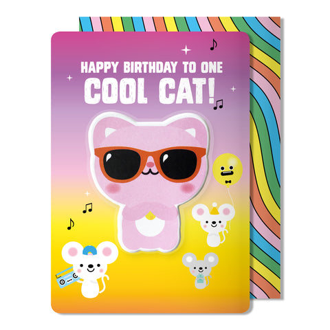 Cat Puffy Sticker Birthday Card