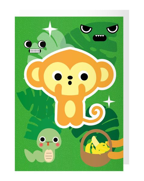 Monkey card | with temporary tattoos