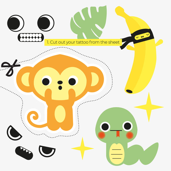 Monkey card | with temporary tattoos