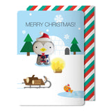 Christmas Glitter Penguin Magnet Card